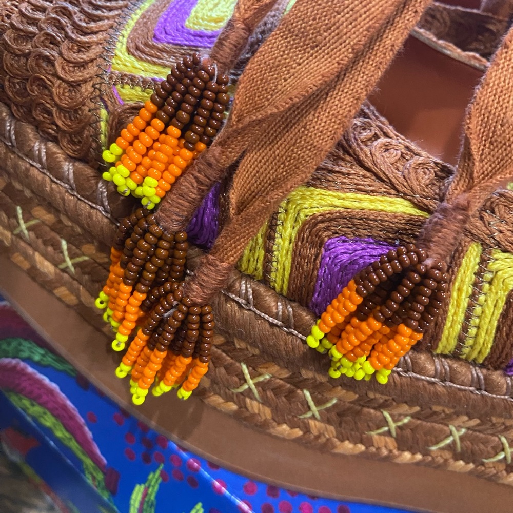 FARM Rio Brown Platform Espadrilles with Yellow & Purple Accents - Picture 10 of 16